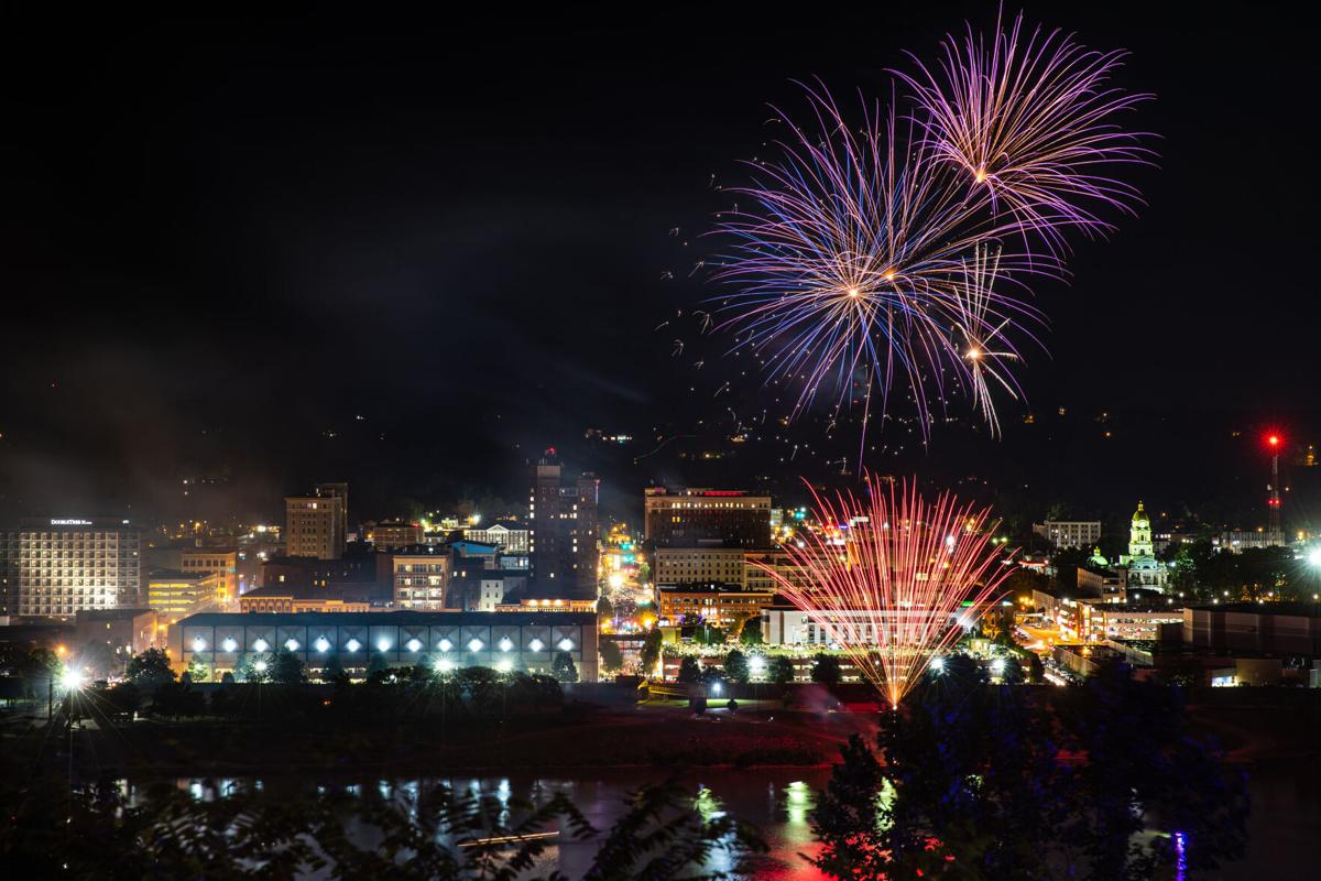 Fireworks Light up teh Huntington, WV riverfront as part of Dawg Dazzle