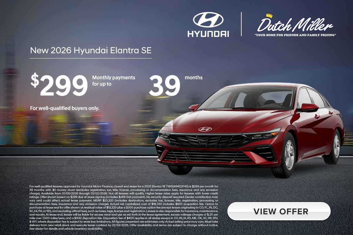 Lease a 2026 Elantra for $299/Mo.