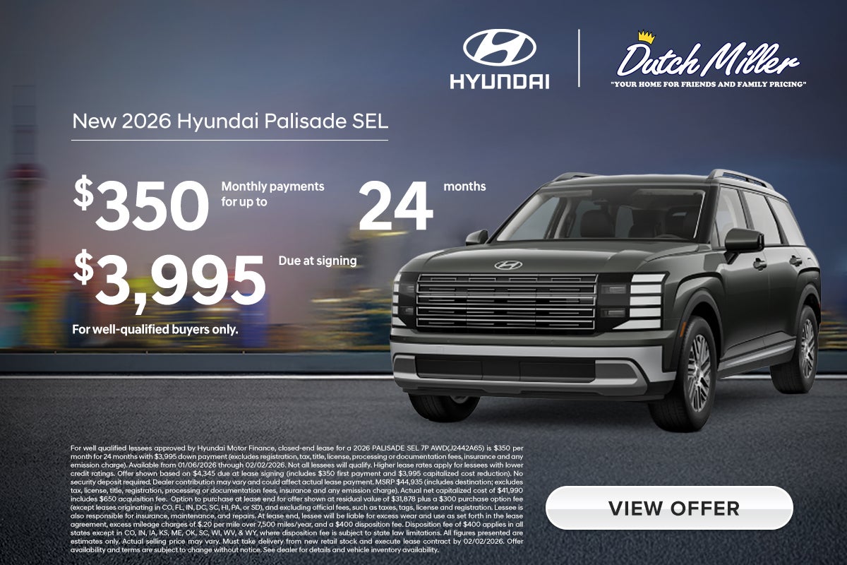 Lease a 2026 Palisade for $350/Mo.